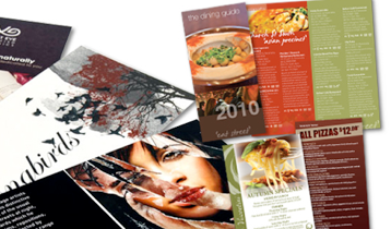 Selection of printed flyers and promotional cards from the Environmental Printing archive